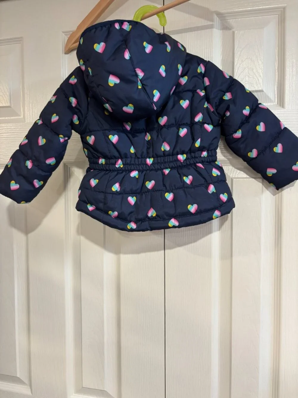 OshKosh B'Gosh Puffer Coat Navy Blue Rainbow Hearts Girl's 18m